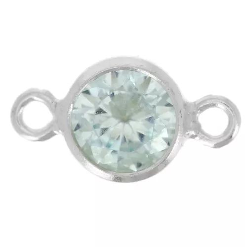 Intercalaire rond 4.5 mm avec oxyde de Zirconium - Aquamarine - Argent 925 x1