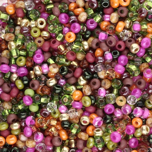 Perles rocailles Preciosa 11/0 2 mm - Mix Vert - Rose - Orange - Doré x20g