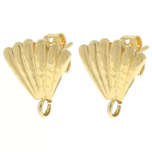 Clous d'oreilles coquillage 15x14 mm - Doré à l'or fin x2