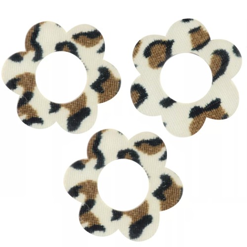 Pendentifs fleur 18 mm en acrylique - Guépard Marron - Noir x10