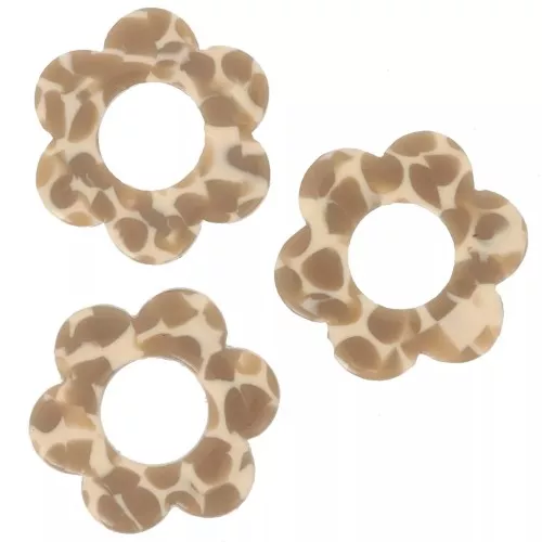 Pendentifs fleur 18 mm en acétate - Tacheté Caramel - Beige x10