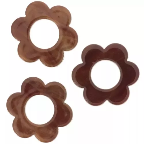 Pendentifs fleur 18 mm en acétate - Marbré Marron foncé x10