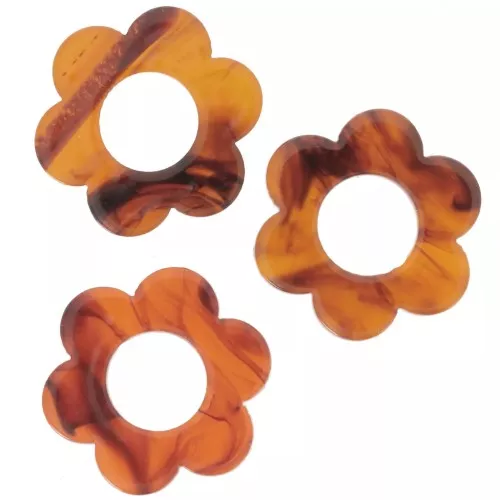 Pendentifs fleur 18 mm en acétate - Marbré Ambre - Marron foncé x10
