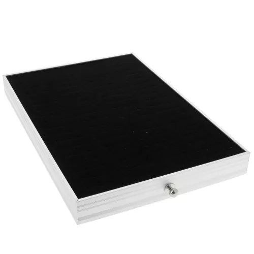 Plateau 72 compartiments pour bagues 29x20cm - valise de transport bijoux - Noir