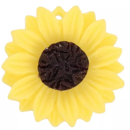 Pendentif tournesol en résine 24 mm - Jaune - Marron x1