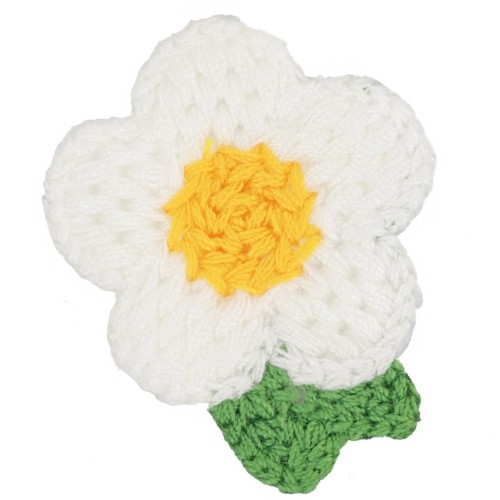 Pendentif fleur au crochet 47x40 mm - Blanc - Jaune - Vert x1