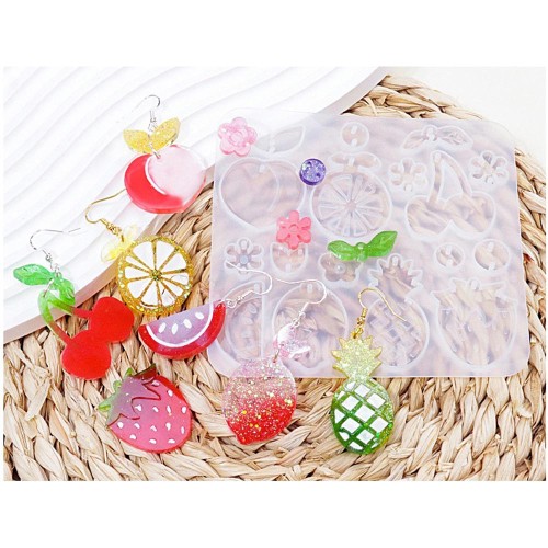 Moule silicone pour réaliser pendentifs & intercalaires fruits & fleurs x1