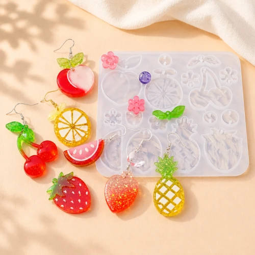 Moule silicone pour réaliser pendentifs & intercalaires fruits & fleurs x1