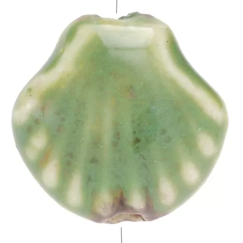 Perles coquillage 14 mm en céramique - Vert - Tacheté noir x4