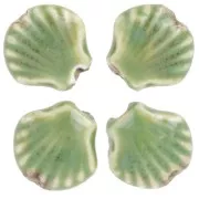 Perles coquillage 14 mm en céramique - Vert - Tacheté noir x4