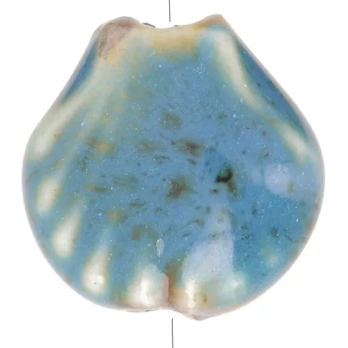 Perles coquillage 14 mm en céramique - Bleu - Tacheté noir x4