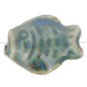 Perle poisson 14x19 mm en céramique - Marbré Bleu canard - Beige x1|raw }}