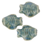 Perle poisson 14x19 mm en céramique - Marbré Bleu canard - Beige x1