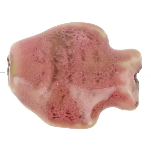 Perle poisson 14x19 mm en céramique - Marbré Rose corail - Beige x1