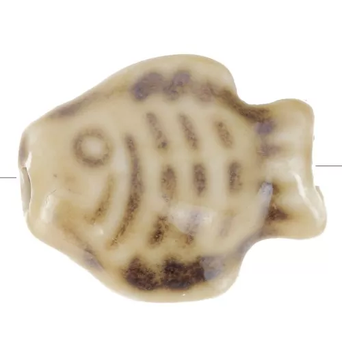 Perle poisson 14x19 mm en céramique - Marbré Beige - Marron x1