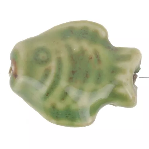 Perle poisson 14x19 mm en céramique - Marbré Vert - Marron x1