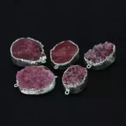 Intercalaire Druzy Agate 2 anneaux 35 mm Rose/argenté x1