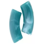 Perles tube incurvé 35x11mm en acrylique opaque - Bleu canard marbré x6