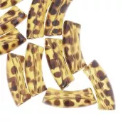 Perles tube incurvé en acrylique transparente 35x11 mm - Tacheté Marron clair x6