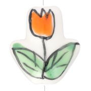 Perle fleur Tulipe en céramique 16x14.5 mm - Blanc - Orange - Vert x1|raw }}