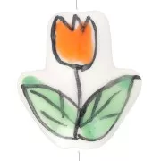 Perle fleur Tulipe en céramique 16x14.5 mm - Blanc - Orange - Vert x1