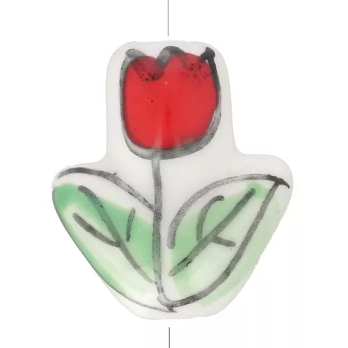 Perle fleur Tulipe en céramique 16x14.5 mm - Blanc - Rouge - Vert x1