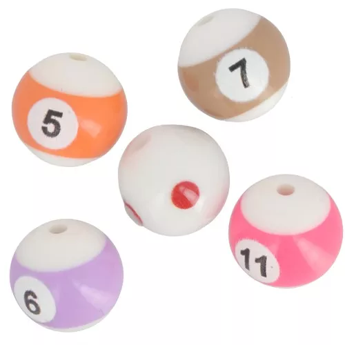 Perles rondes 16 mm - boules de billard en acrylique - Blanc - Multicolore x6