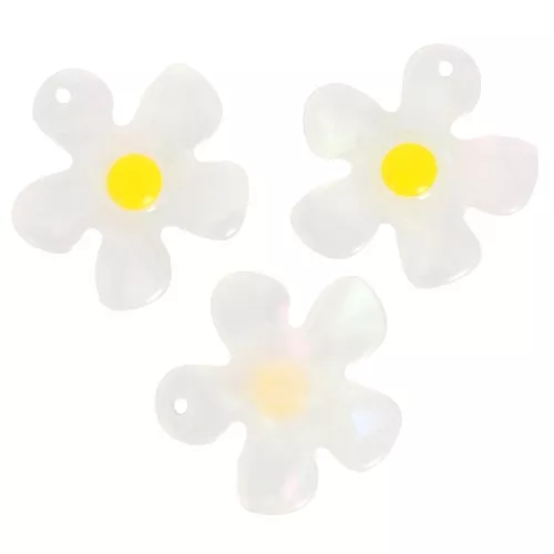 Breloque fleur 20 mm en acétate - Transparent nacré - Jaune x1