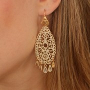 Crochets d'oreilles décor goutte un anneau 23 mm doré à l'or fin x2