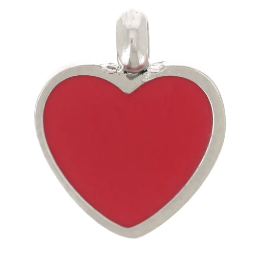 Breloque coeur 9x7.5 mm résine époxy - Acier inoxydable 304L - Rouge x1