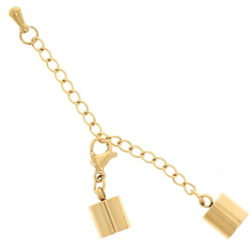 Fermoir mousqueton 9 mm + chainette pour cordon 6 mm Acier inoxydable 304L Doré x1