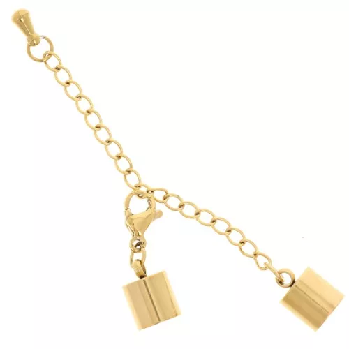 Fermoir mousqueton 9 mm + chainette pour cordon 6 mm Acier inoxydable 304L Doré x1
