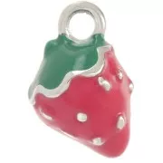 Breloque fraise 11x8 mm Resine époxy - Acier inoxydable 304L - Rouge x1