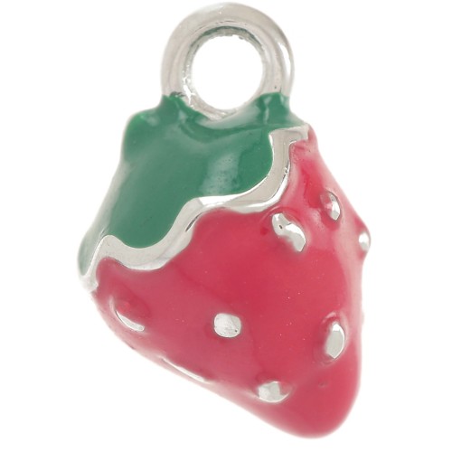 Breloque fraise 11x8 mm Resine époxy - Acier inoxydable 304L - Rouge x1