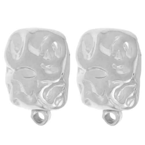 Clous d'oreilles carré martelé 14x12 mm anneau fermé - Acier inoxydable 304L x2