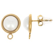 Clous d'oreilles rond 10mm avec cabochon imitation nacre - Acier inox Doré 304L x2|raw }}