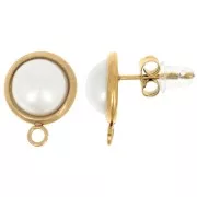Clous d'oreilles rond 10mm avec cabochon imitation nacre - Acier inox Doré 304L x2
