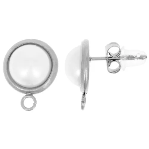 Clous d'oreilles rond 10 mm avec cabochon imitation nacre - Acier inox 304L x2