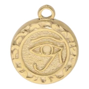 Breloque ronde 16 mm - motif Oeil d'Horus - Acier inoxydable 304L Doré x1