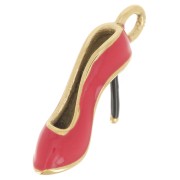 Pendentif escarpin 21x5 mm avec résine époxy - Acier inox 304L Doré - Rouge x1