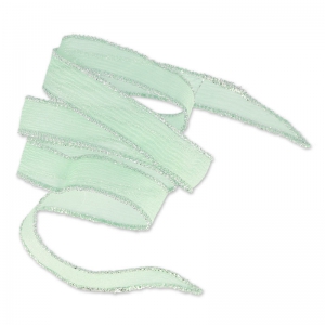 Ruban en soie surpiqûre argenté 15 mm Mint x85cm