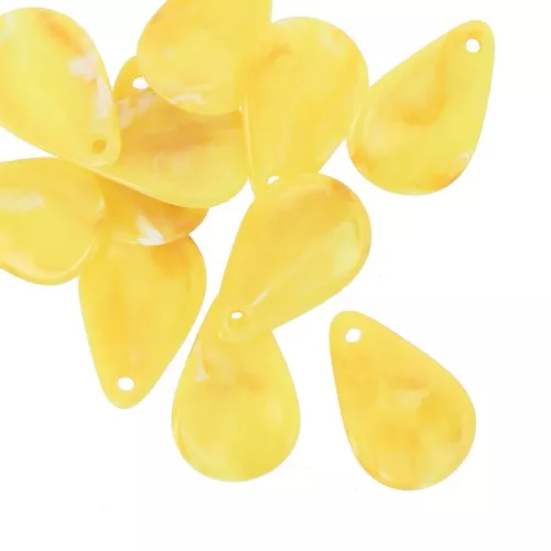 Sequins pétales de fleurs incurvés 24.5 mm en acrylique - Marbré Jaune x6