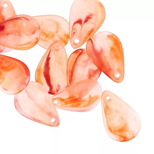 Sequins pétales de fleurs incurvés 24.5 mm en acrylique - Marbré Orange x6