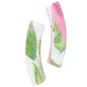 Perles tube incurvé 32x8 mm en acrylique opaque - Motif fleurs - Blanc - Rose x4