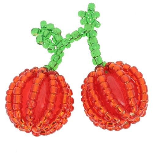 Pendentif cerises 27x25 mm en perles de rocailles - Rouge x1