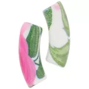 Perles tube incurvé 35x11 mm en acrylique opaque - Motif fleurs - Blanc - Rose x4