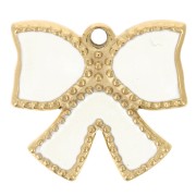 Breloque noeud 15x16 mm résine époxy - Acier inoxydable 304L Doré - Crème x1