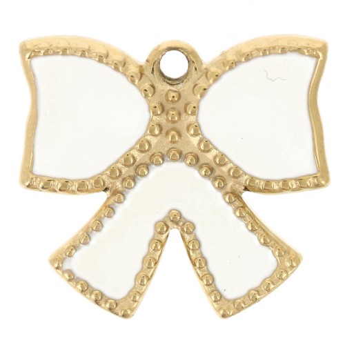 Breloque noeud 15x16 mm résine époxy - Acier inoxydable 304L Doré - Crème x1
