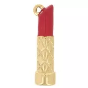 Breloque rouge à lèvres 20x5 mm résine époxy - Acier inoxydable 304L Doré Rouge x1