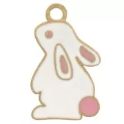 Breloque lapin 18x11 mm résine époxy - Acier inoxydable 304L Doré - Blanc x1